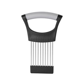 Onion Slicer Holder, Stainless Steel Vegetables Slicer Potato Cutter with Cover, Onion Holder for Slicing Eggs Tomato Lemon, Dishwasher Safe, Black Grey