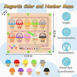 Magnetic Color and Number Maze，Montessori Toy，Toddler Fine Motor Skills Toys，Wooden Magnet Counting Puzzle Board，Learning & Educational Toys for Preschoolers Boys Girls 3 4 5 Years Old