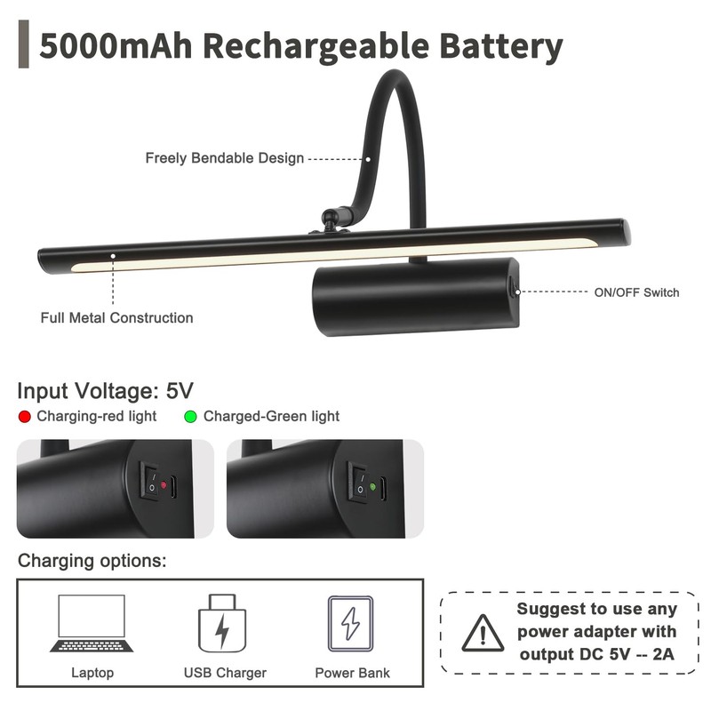 JOOSENLUX 16" Dimmable Picture Light, LED, Battery Operated, Wireless, Adjustable