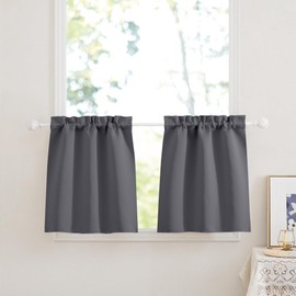 PONY DANCE Net Curtains, Opaque, Short Curtains with Rod Pull, Set of 2, W 60 x H 120 cm, Blackout Curtains for Small Windows, Living Room, Grey