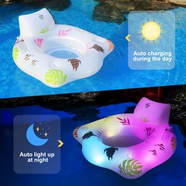 DeeprBlu 2 Pack Inflatable Pool Floats Chair with Color Changing Lights, Solar Powered Fun Pool Float with 2 Cup Holders & 2 Handles, Large Pool Lounger Float Beach Float, Pool Float Raft for Adults
