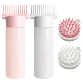 TAIHOBO 2 Hair Oil Applicator 180 ml with 2 Scalp Massage Brushes, Applicator Bottle Hair with Graduated Scale, Hair Oil Applicator Bottle Even Hair Dye Brush, Root Comb Bottle Oil Hair