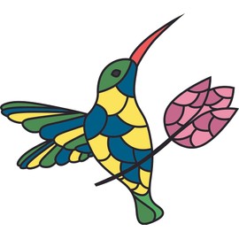 Design With Vinyl – Tropical Flying Bird Holding Flower Vinyl Stained Glass Film Window Decoration Static Cling for a Floral Garden Theme (10x8 inches)