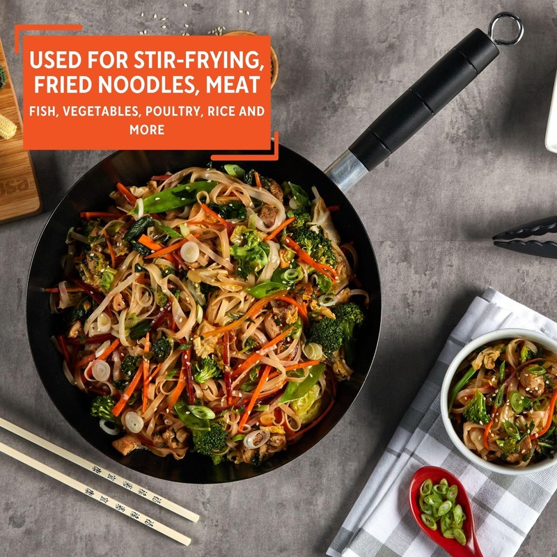 IMUSA 9.5in Carbon Steel Nonstick Wok with Cool Touch Handle,