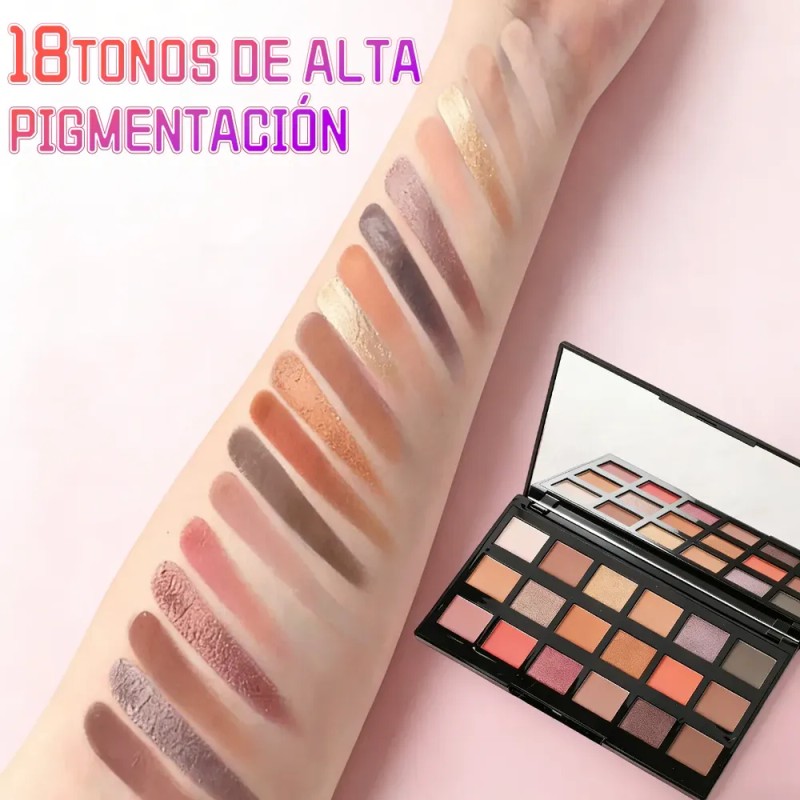 Paleta De Sombras De Ojos Altamente Pigmentada Con 18 Tonos