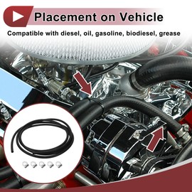 HEROFFIX 1 Set 1/4" Fuel Line Kit 12ft Vacuum Hose Automotive Fuel Hose with 5 Clamps Black NBR Rubber