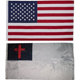 AES USA American and Christian Christ Jesus Religious Flag 3x5 Embroidered 2 Double Sided Flag Wholesale Lot House Banner Double Stitched Fade Resistant Premium Quality