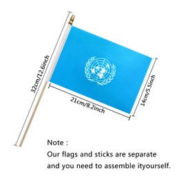 TSMD United Nations Stick Flag UN Small Mini Hand Held Flags,5x8 Inch,12 Pack