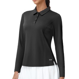 MIER Long Sleeve Polo Shirts for Women Quick Dry Collared Golf Tops for Athletic Tennis Work, Inherent UPF 50+, Dark Grey, XL