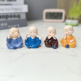 4Pcs Laughing Buddha Statue Decor - 1.7IN Buddha Statue for Wealth, Good Luck & Feng Shui, Zen Decoration for Home, Office Desk, Shelves, or Zen Garden Décor. Perfect for Indoor & Outdoor Spaces
