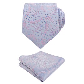 Alizeal Mens 8cm Floral Tie Wedding Party Classic Colorful Necktie with Hanky Set, Light Blue+Pink