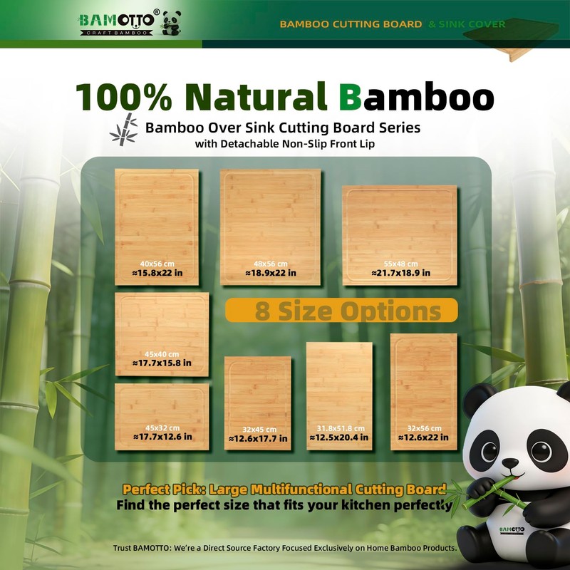 BAMOTTO CRAFTBAMBOO 15.8x22 Inch Large Bamboo Cutting Board Sink Cover
