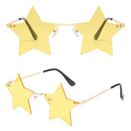 BOJOD Rimless Star sunglasses for women Y2k 90s Colorful Star Shaped Glasses Trendy Cute Clear Sunglasses for Party Yellow