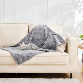 Qeils Jacquard Dog Blankets for Small Dogs, Cozy Calming Blanket for Indoor Cats, 280GSM Coral Fleece Plush Fluffy Throw Blanket, Grey Paws, 25x30IN