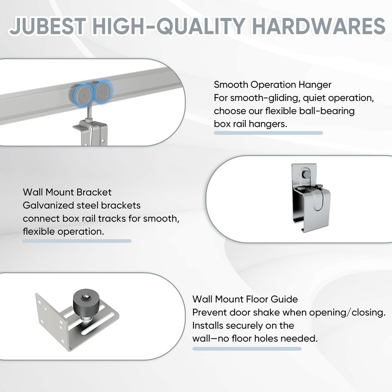 JUBEST 7.5FT Box Rail Exterior Barn Door Hardware Kit, Heavy-Duty