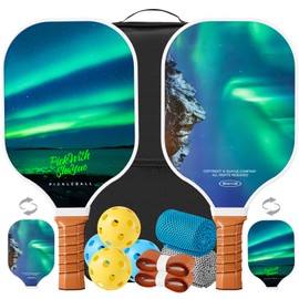 SHAYUE Pickleball Paddles Set of 2 Super Value Set with 2 Pickleball Fiberglass Rackets 4 Balls 2 Pickleball Grip Tapes 2 Sports Towels 1 Pickleball Bag Outdoor Gift for Beginners Family Friends