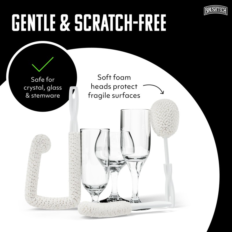 Brushtech 3-Piece Sommelier’s Washing Kit - USA Made Glass Cleaning