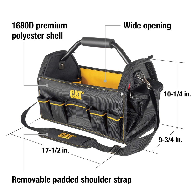 Cat 17-Inch Pro Tool Tote, Open Top Tool Bag, 15