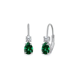 Emerald Earrings for Women Sterling Silver 7x5mm Teardrop Synthetic Quartz and CZ Dainty Leverback Green Drop Earring for Bridesmaids