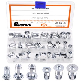 Rustark 45Pcs M4 M5 M6 Jack Nuts Petal Nuts Assortment Kit, Heavy Duty Zinc Plated Jacknut Threaded Insert Petal Nuts Expansion Jack Nuts Threaded Insert Nuts Rivnut Blind for Hollow Wall Iron Skin
