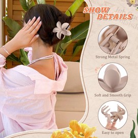 Ufgin Flower Hair Clips and Scrunchies Set - 6 Non-Slip Spring Clips + 3 Satin Hair Ties Flower Hair Claw Clips for Women Girls