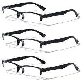 V.W.E. 3 Pairs Rectangular Half Rim Reading Glasses - Simple Classic Clear Lens Reader - Spring Hinges (3 Black, 4.00, x)