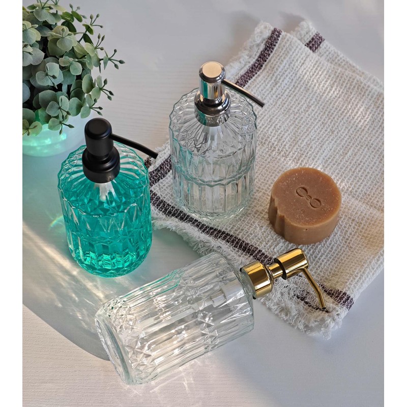 JASAI 18Oz Glass Soap Dispenser with Black Rust Proof Pump,