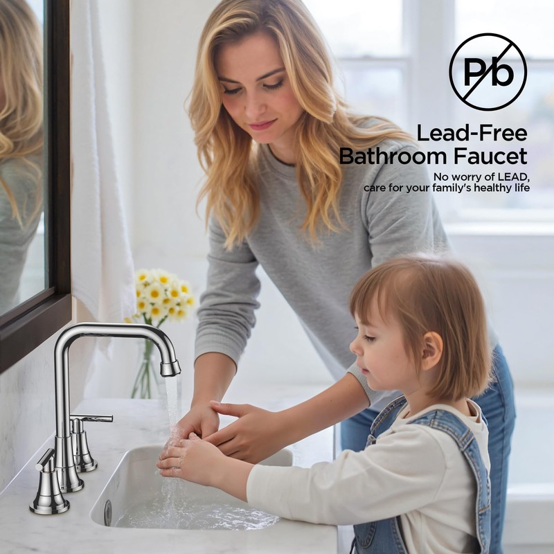 FORIOUS Widespread Bathroom Faucets Polished Chrome, 3 Hole Faucet for