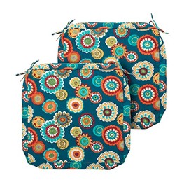 Magpie Fabrics Indoor Outdoor Patio Replacement Cushion Cover with Ties 2 Pack, Loveseat Chair Couch Slipcover Water Repellent UV Resistant Garden Decor(Heronsbill Turquoise Green, 20x18x4 Inch)