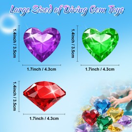 Pool Toys Diving Gems, Pool Toys for Kids 10 Big Heart Diamond Diving Toys Swim Dive Toy Pirate Treasure Underwater Sinking Gemstone Swimming Training Water Toy Pool Games Gift Summer Party Decoration