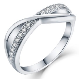 YL Women's Ring 925 Sterling Silver 5A Cubic Zirconia X Infinity Cross Ring, Silver, Cubic Zirconia