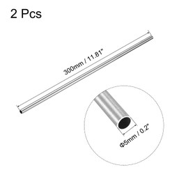 sourcing map 304 Stainless Steel Round Tube 5mm OD 0.4mm Wall Thickness 300mm Length 2 Pcs