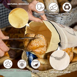 SZSZDQMY Beeswax Bread Bags for Sourdough – Large Size Sourdough Bread Bags – Reusable Beeswax and Linen Keep Fresh Longer, Sustainable and Washable (2 Pack)