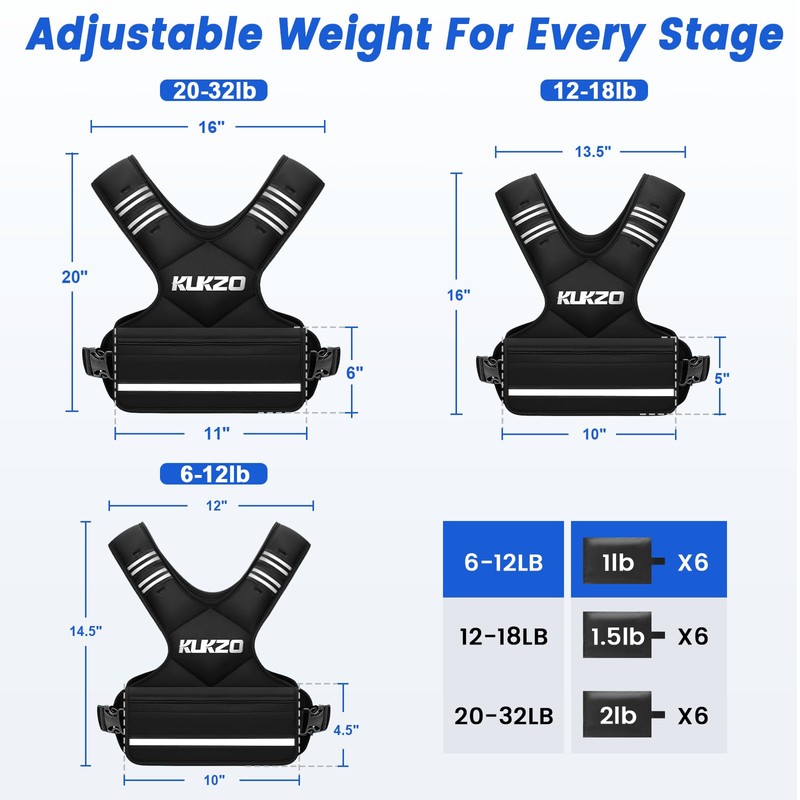 KUKZO Adjustable Weighted Vest Woman Men, 6-12lb Weight Vest with