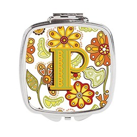 Caroline's Treasures Letter P Floral Mustard and Green Compact Travel Mirrors, Multicolor
