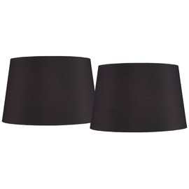 Set of 2 Hardback Tapered Drum Lamp Shades Black Large 14" Top x 17" Bottom x 11" High x 11" Slant Spider with Replacement Harp and Finial Fitting - Springcrest