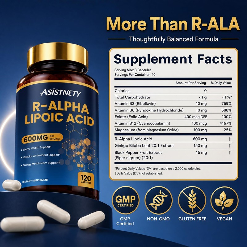 R-Alpha Lipoic Acid 600mg for Nerve Health & Energy Metabolism