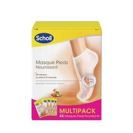 Scholl 4 x Fußmasken, pflegend und feuchtigkeitsspendend, Honig und Mandel für trockene Haut – Pflege der Füße – 4 Paar à 2 Socken