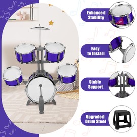 Kids Jazz Drum Set Rock Kit Toys for 3-7 Year Olds - 5 Piece Toddler Band Musical Instrument Educational Percussion Birthday Playset