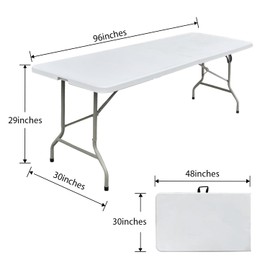 JingPieCle 8 Foot Folding Table Portable Heavy Duty 8ft Plastic Foldable Table with Handle Indoor Outdoor White 8' Dining Table for Picnic, Party and Camping