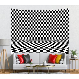 Loccor Checkers Tapestry Black and White Racing Checker Chess Board Texture 3D Room Interior Tapestry Wall Hanging for Living Room Bedroom Dorm Home Decor 70x45inch