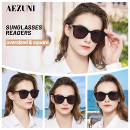 AEZUNI Oversized Reading Sunglasses for Women Trendy Large Square Full Lens Sun Readers Non Bifocal 1.0 1.5 2.0 2.5 3.0 3.5 (Black,2.50)