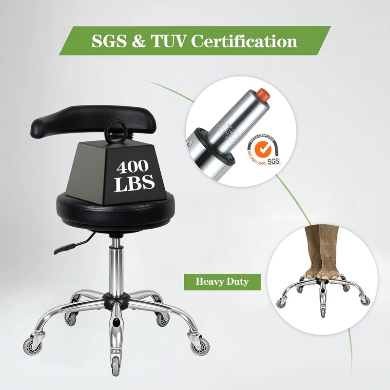 Antlu Rolling Stool with Back Support Tattoo Chair for Artist,