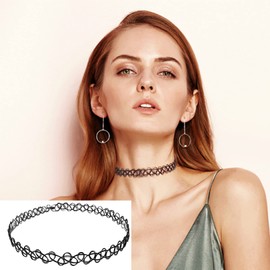Choker Necklace Elastic Chain Necklace Stretchable Chokers Gothic Necklace Tattoo Lace Choker Necklace Jewelry 90s Choker Necklace Accessories for Women Girls Lady,Black