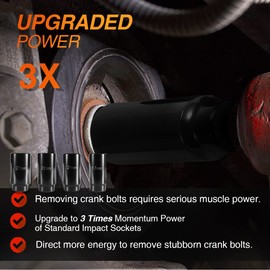 4 Pack Crank Bolt Socket Set, 17MM, 21MM, 22MM, 27MM, Harmonic Balancer Socket Set, 1/2-Inch Metric Deep Impack Socket Set, 3 Times Momentum Power of Standard Impact Sockets