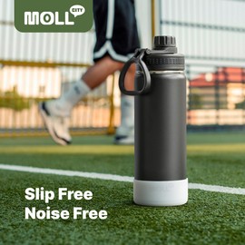 Mollcity Kids Insulated Water Bottle-16 oz Stainless Steel Vacuum Wide Mouth Sports Flask with Silicone Boot-Reusable Metal Leak Proof Travel Water Bottle for Girls Boys, BPA-Free(Black)