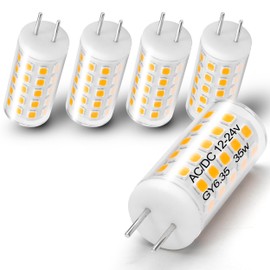 Heifymi GY6.35 Light Bulb AC/DC 12-24V 4W Equivalent 35W-40W Halogen Bulb Warm White 2700K GY6.35/G6.35 JC Type Bi-Pin Base for Pendant Landscape Kitchen Lights Desk Lamp, Non-Dimmable, 5 Pack