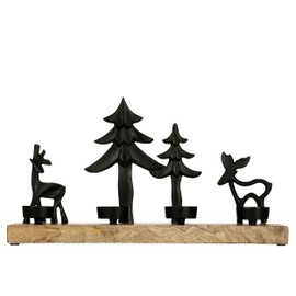 EGLO LIVING Tea Light Holder with Decorative Reindeer Baliguian, Christmas Decoration Windowsill Living Room, Table Decoration Christmas Deer Christmas Tree, Wood and Metal in Black, 38 x 20 cm