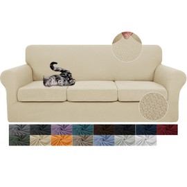 JIVINER 4 Pieces Couch Covers for 3 Cushion Couch Stretch Sofa Slipcover with 3 Seat Cushion Covers Thick Fitted Couch Cover for Pet Dogs Furniture Protector (Sofa, Light Beige)