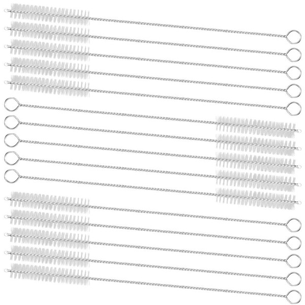 GFDesign Drinking Straw Cleaning Brushes Set Pipe Tube Cleaner Nylon Bristles Stainless Steel Handle - 8" x 3/8" (10mm) - Set of 15